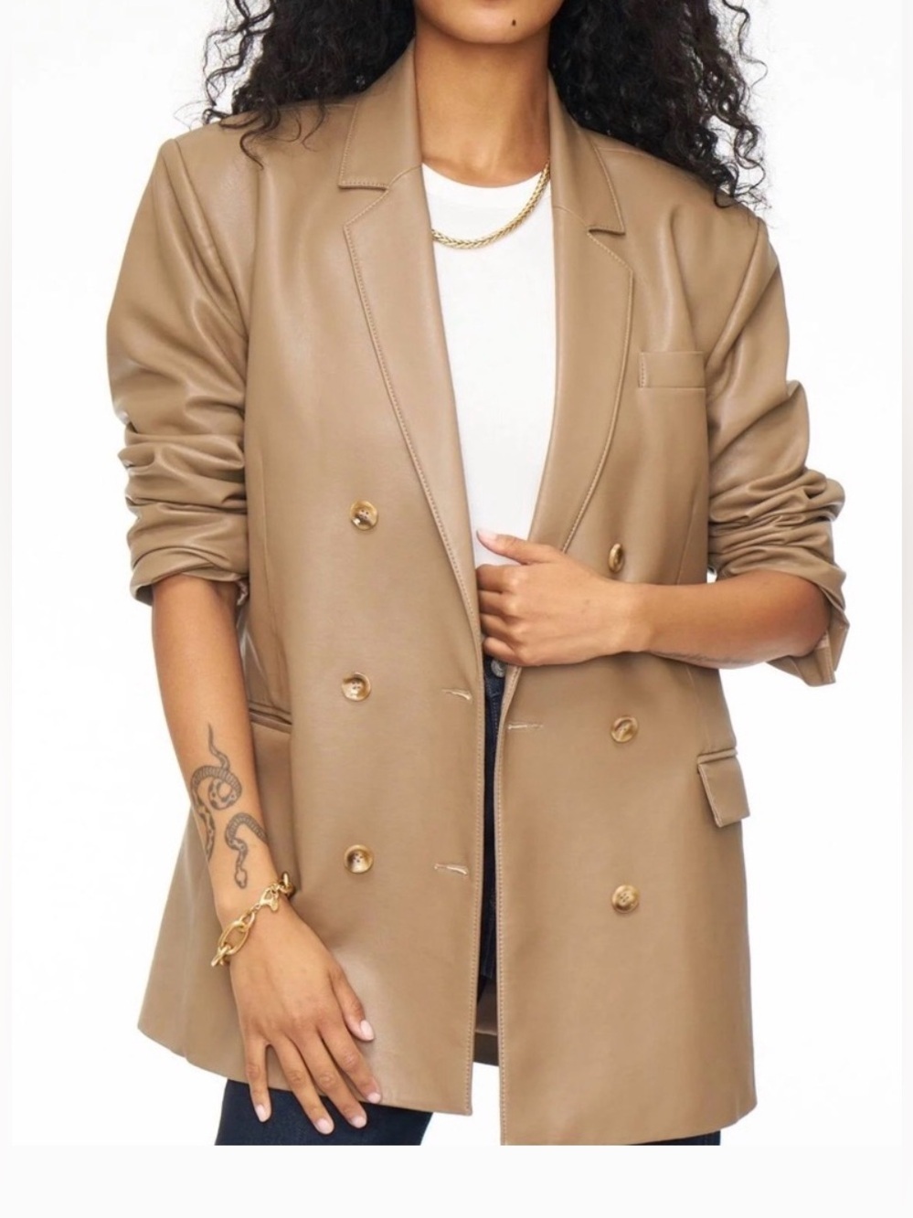 Pistola Roman oversized double-breasted faux leather blazer in taupe - Picture 1 of 8